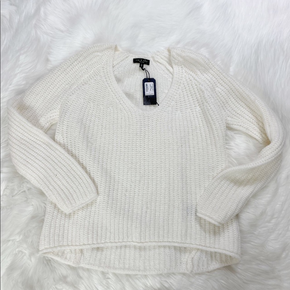 RAG & BONE Joseph Wool Blend V Neck White Sweater - Picture 7 of 7